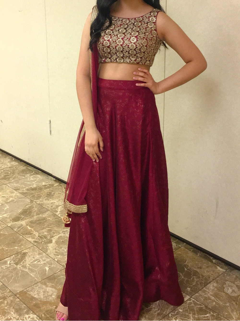 Maroon and Gold Custom Made Lengha